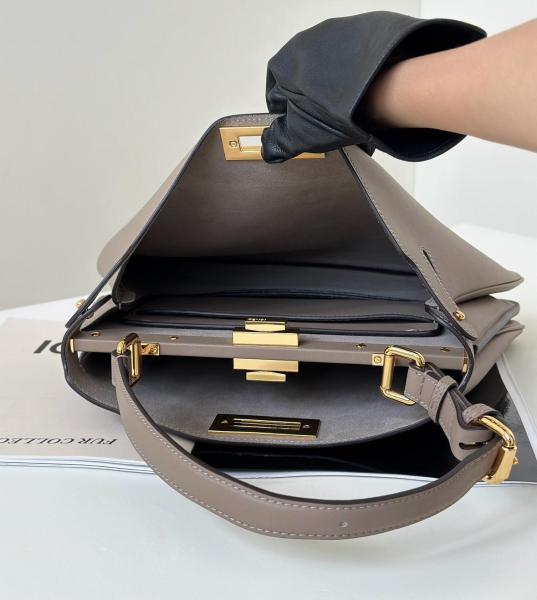 FENDI Peekaboo Calfskin One Shoulder Handbags Medium Size Women's Dove Gray 8BN353-AOVH-F0E65 size 33*10*25.5 cm 