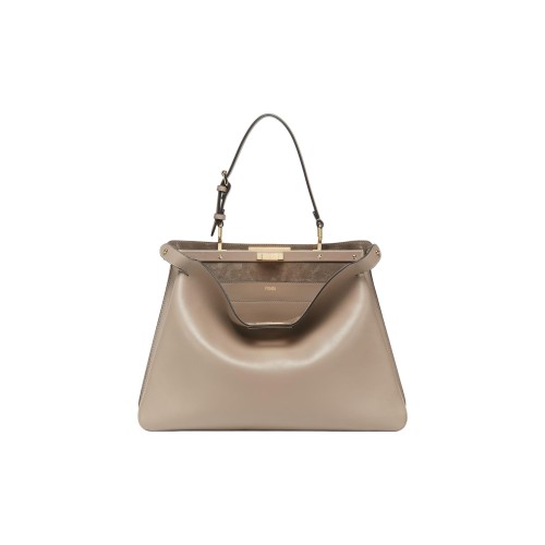 FENDI Peekaboo Calfskin Handbag Large Size Women's Dove Gray 8BN358-AOVH-F0E65 size 40.5*13*28 cm 