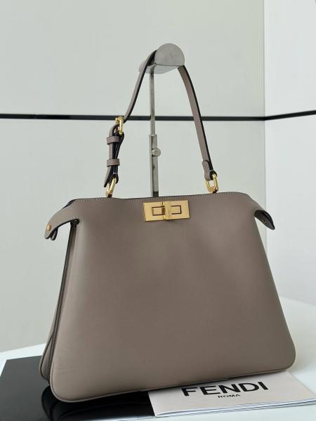 FENDI Peekaboo Calfskin One Shoulder Handbags Medium Size Women's Dove Gray 8BN353-AOVH-F0E65 size 33*10*25.5 cm 
