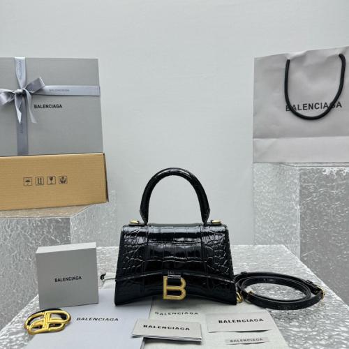 Balenciaga Crocodile Embossed Hourglass Top Handle Xs Black 5928331LRGM1000 size 18.8*7.9*13 cm