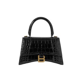 Balenciaga Hourglass Leather One Shoulder Handbags Small Size Women's Black 33258524072144133 size 23*9.5*14 cm