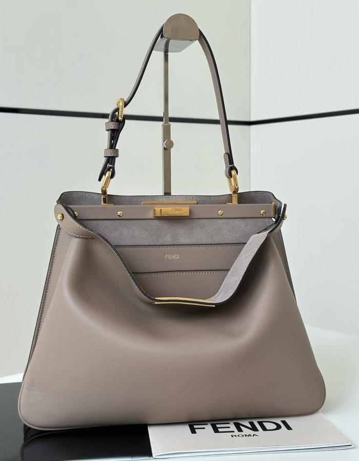 FENDI Peekaboo Calfskin One Shoulder Handbags Medium Size Women's Dove Gray 8BN353-AOVH-F0E65 size 33*10*25.5 cm 