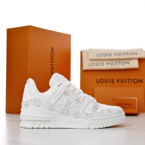 LOUIS VUITTON Trainer Skateboard Shoes Men Low-Top White
