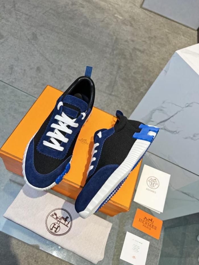 HERMES Bouncing Lace-Up Round Toe Low-Top Lifestyle Shoes Navy Blue