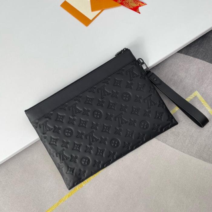 LOUIS VUITTON Leather Cow Leather Patchwork Trim Clutch Regular Men's Black M81570 size 30*1*21.5 cm