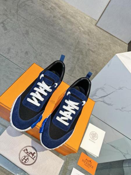 HERMES Bouncing Lace-Up Round Toe Low-Top Lifestyle Shoes Navy Blue