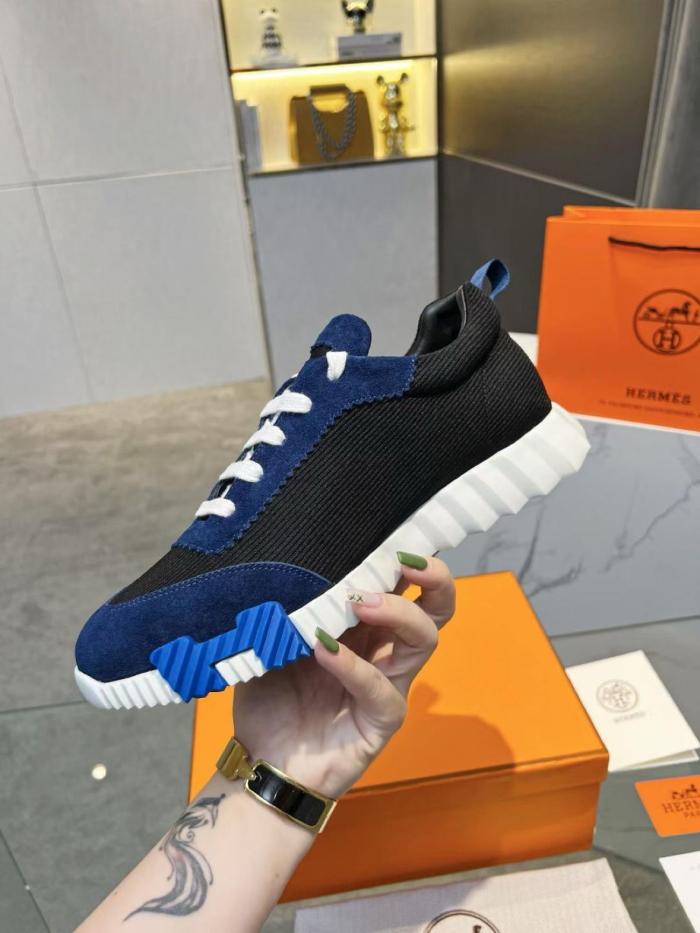 HERMES Bouncing Lace-Up Round Toe Low-Top Lifestyle Shoes Navy Blue