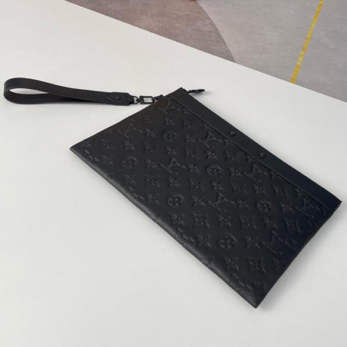 LOUIS VUITTON Leather Cow Leather Patchwork Trim Clutch Regular Men's Black M81570 size 30*1*21.5 cm