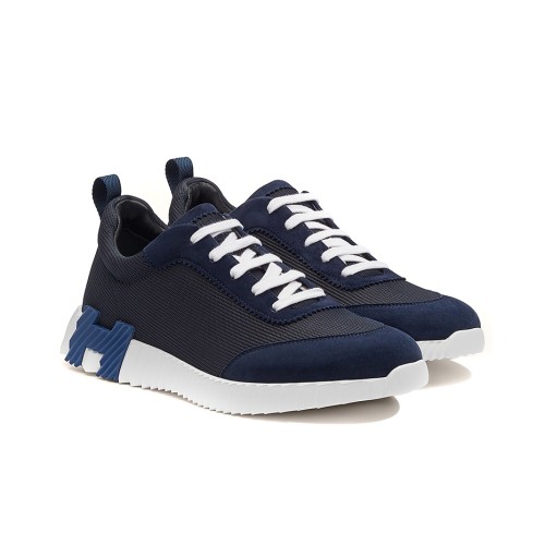 HERMES Bouncing Lace-Up Round Toe Low-Top Lifestyle Shoes Navy Blue