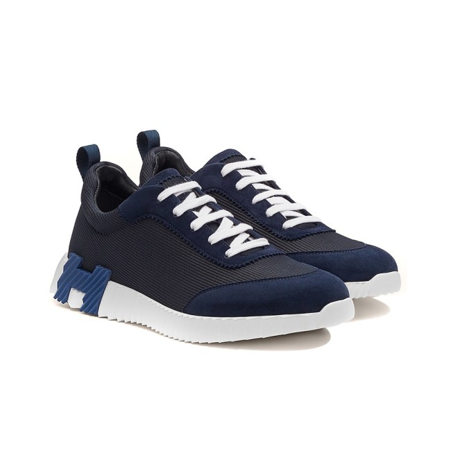 HERMES Bouncing Lace-Up Round Toe Low-Top Lifestyle Shoes Navy Blue