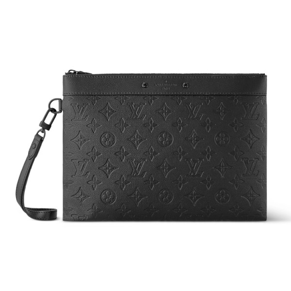 LOUIS VUITTON Leather Cow Leather Patchwork Trim Clutch Regular Men's Black M81570 size 30*1*21.5 cm