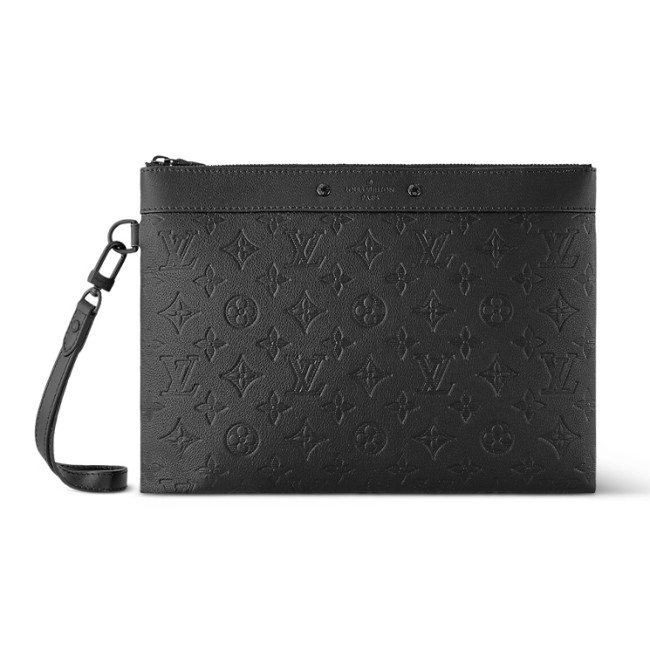 LOUIS VUITTON Leather Cow Leather Patchwork Trim Clutch Regular Men's Black M81570 size 30*1*21.5 cm