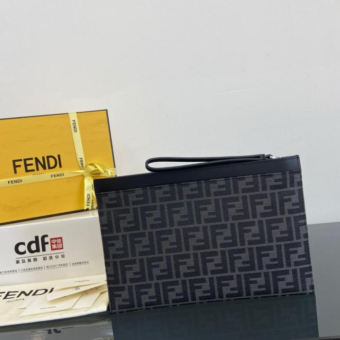 FENDI Cotton With Calfskin Clutch Medium Size Men's Black 7N0134-AFBV-F1IKJ size 30*1*20.5cm