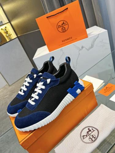 HERMES Bouncing Lace-Up Round Toe Low-Top Lifestyle Shoes Navy Blue