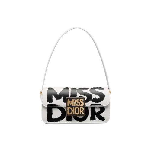DIOR Miss Dior Calfskin Handbag Shoulder Bag Women's White & Black M2610UZCJ-M933 size 22*6*11 cm