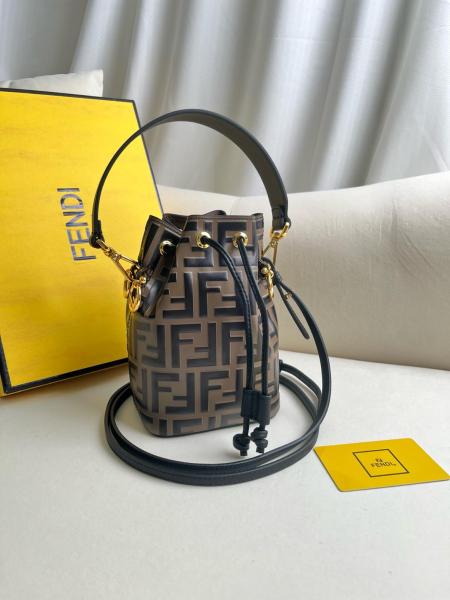 FENDI Mon Tresor Calfskin Bucket Bags Shoulder Bag Crossbody Bag Handbags Mini Women's Brown 8BS010A659F13VK size 12*10*18cm 