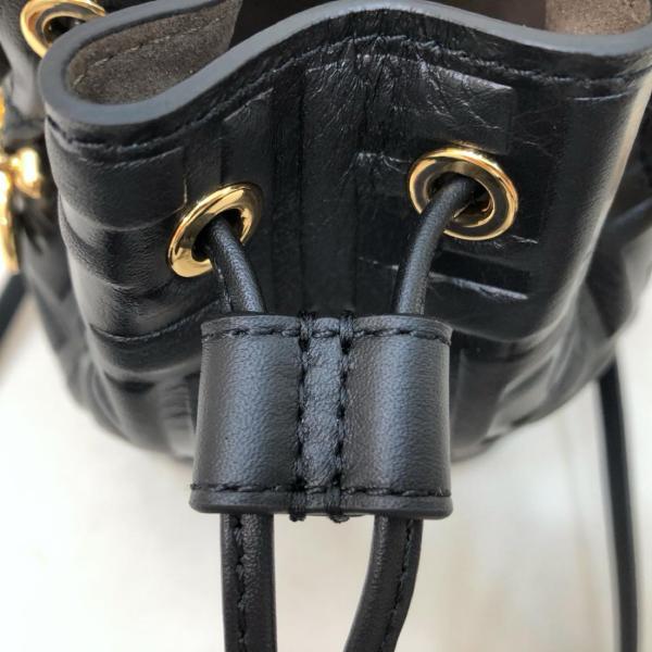 FENDI Mon Tresor Calfskin Bucket Bags Shoulder Bag Crossbody Bag Handbag Mini Women's Black 8BS010-A3ZG-F0KUR size 12*10*18 cm