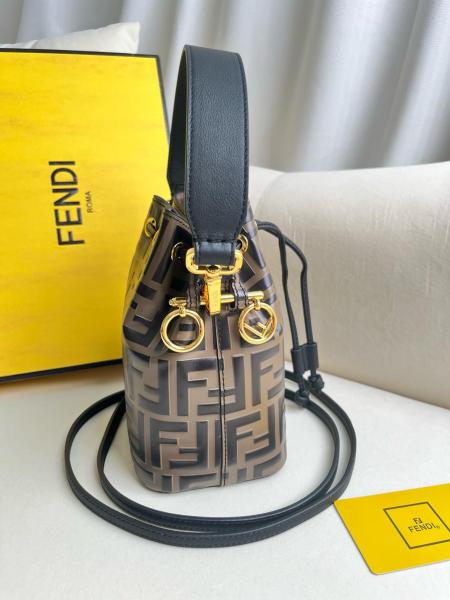 FENDI Mon Tresor Calfskin Bucket Bags Shoulder Bag Crossbody Bag Handbags Mini Women's Brown 8BS010A659F13VK size 12*10*18cm 