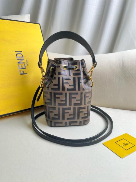 FENDI Mon Tresor Calfskin Bucket Bags Shoulder Bag Crossbody Bag Handbags Mini Women's Brown 8BS010A659F13VK size 12*10*18cm 
