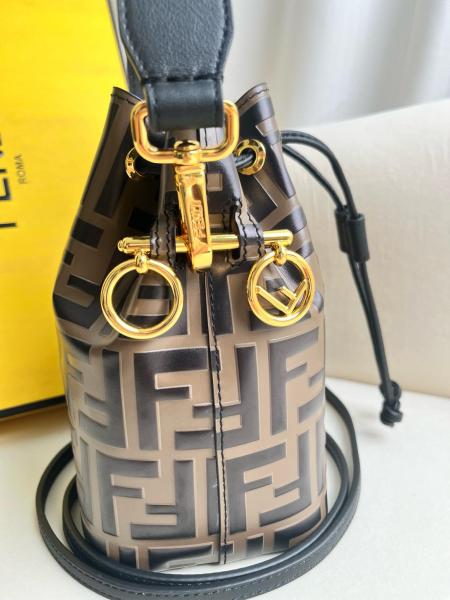 FENDI Mon Tresor Calfskin Bucket Bags Shoulder Bag Crossbody Bag Handbags Mini Women's Brown 8BS010A659F13VK size 12*10*18cm 