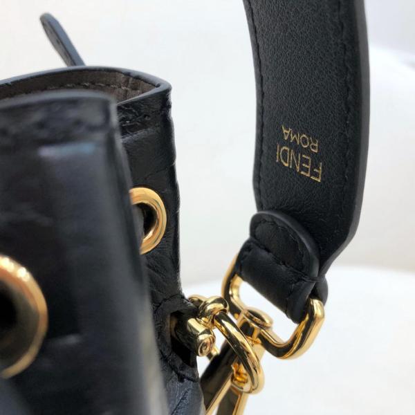 FENDI Mon Tresor Calfskin Bucket Bags Shoulder Bag Crossbody Bag Handbag Mini Women's Black 8BS010-A3ZG-F0KUR size 12*10*18 cm