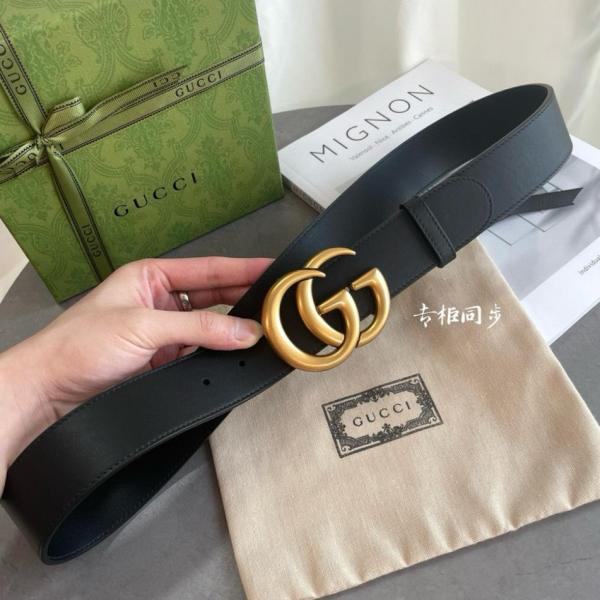 GUCCI Wide Leather Belt With Double G Buckle Width: 4CM
