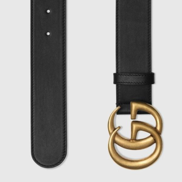 GUCCI Wide Leather Belt With Double G Buckle Width: 4CM