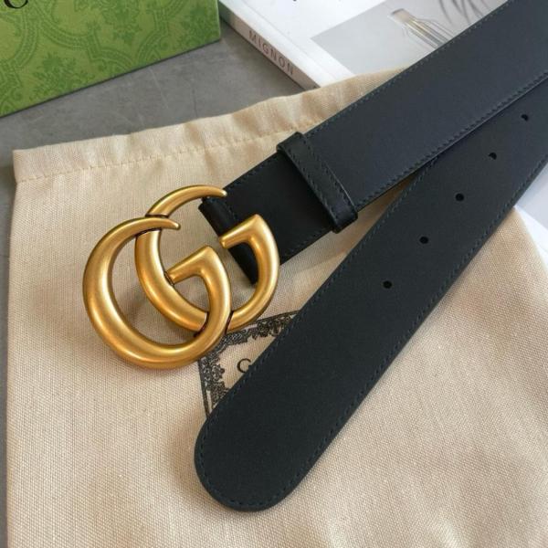 GUCCI Wide Leather Belt With Double G Buckle Width: 4CM
