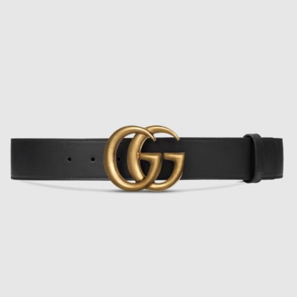 GUCCI Wide Leather Belt With Double G Buckle Width: 4CM