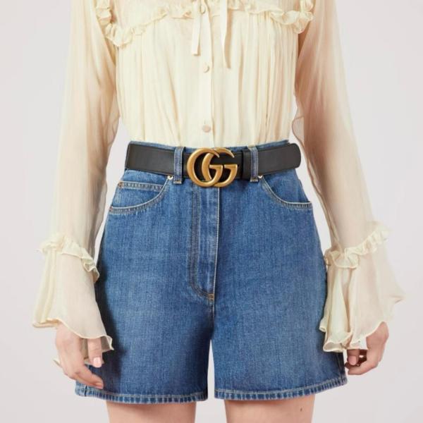 GUCCI Wide Leather Belt With Double G Buckle Width: 4CM