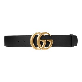 GUCCI Wide Leather Belt With Double G Buckle Width: 4CM