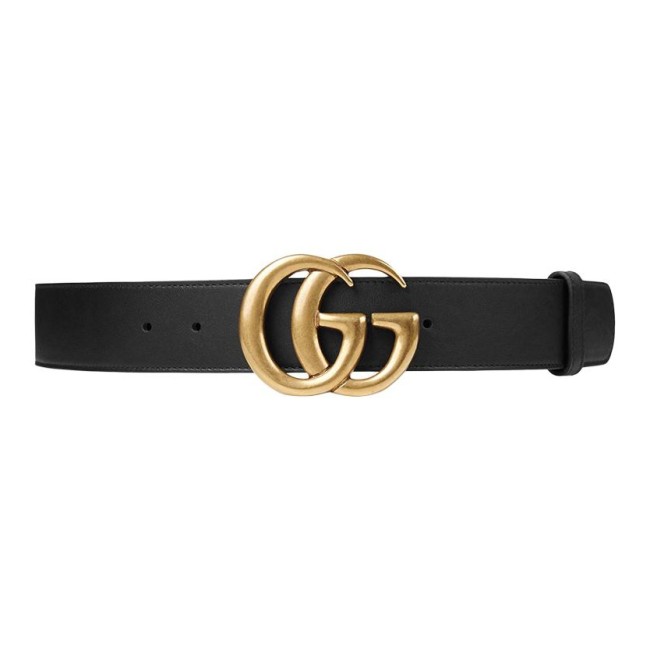 GUCCI Wide Leather Belt With Double G Buckle Width: 4CM