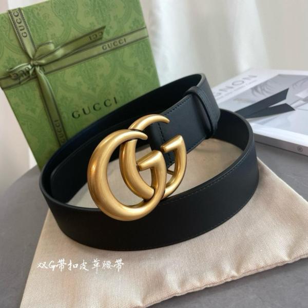 GUCCI Wide Leather Belt With Double G Buckle Width: 4CM