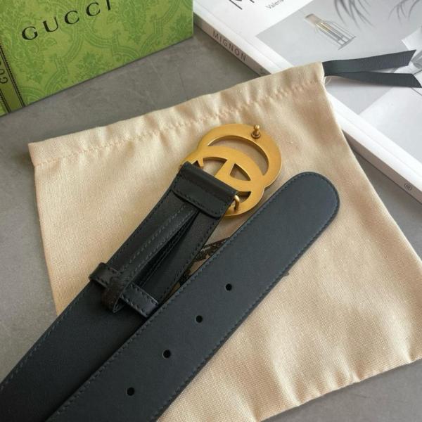 GUCCI Wide Leather Belt With Double G Buckle Width: 4CM