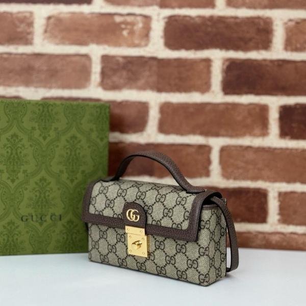 GUCCI Ophidia Canvas With Leather Shoulder Bag Mini Women's Beige & Ebony 772314-K9GSG-8367 size 18*5*10 cm