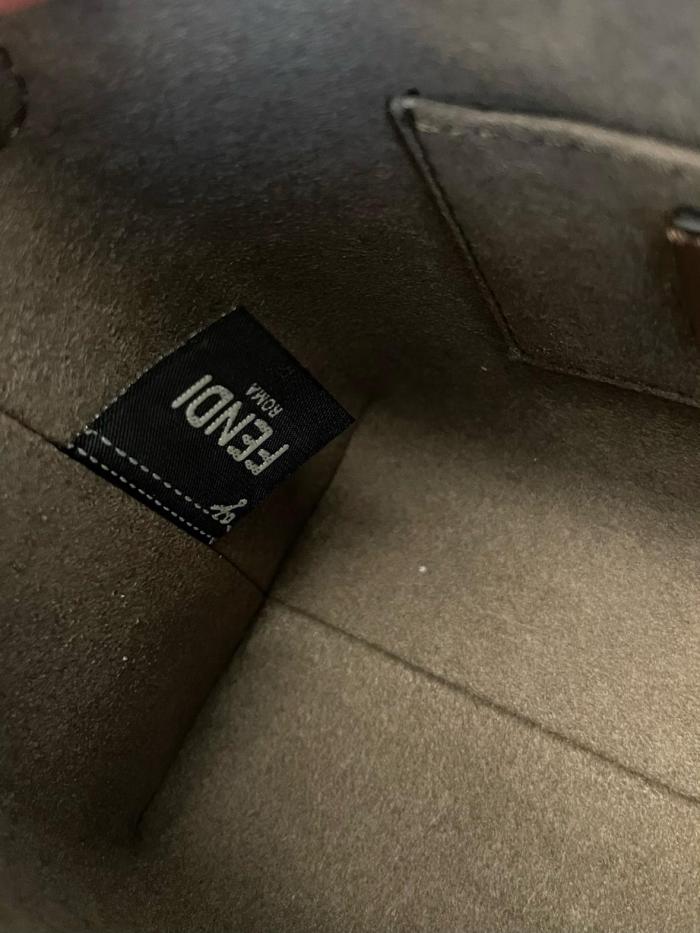 FENDI Fabric Cow Leather Patchwork Boston Bag Handbag Shoulder Bag Crossbody Bag Mini Women's Dark Gray 8BS067-AL9Q-F1IQR size 20.5*9*12 cm 