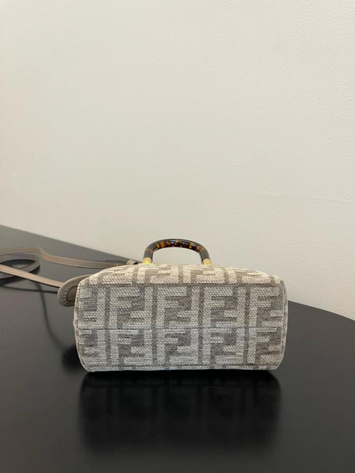 FENDI Fabric Cow Leather Patchwork Boston Bag Handbag Shoulder Bag Crossbody Bag Mini Women's Dark Gray 8BS067-AL9Q-F1IQR size 20.5*9*12 cm 