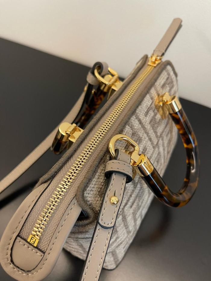 FENDI Fabric Cow Leather Patchwork Boston Bag Handbag Shoulder Bag Crossbody Bag Mini Women's Dark Gray 8BS067-AL9Q-F1IQR size 20.5*9*12 cm 