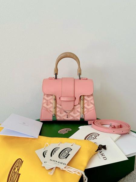 GOYARD Saigon Canvas With Calfskin Shoulder Bag Crossbody Bag Handbag Mini Women's Pink SAIGOBNANTY-42CL42P size 14.5*7*11.5 cm