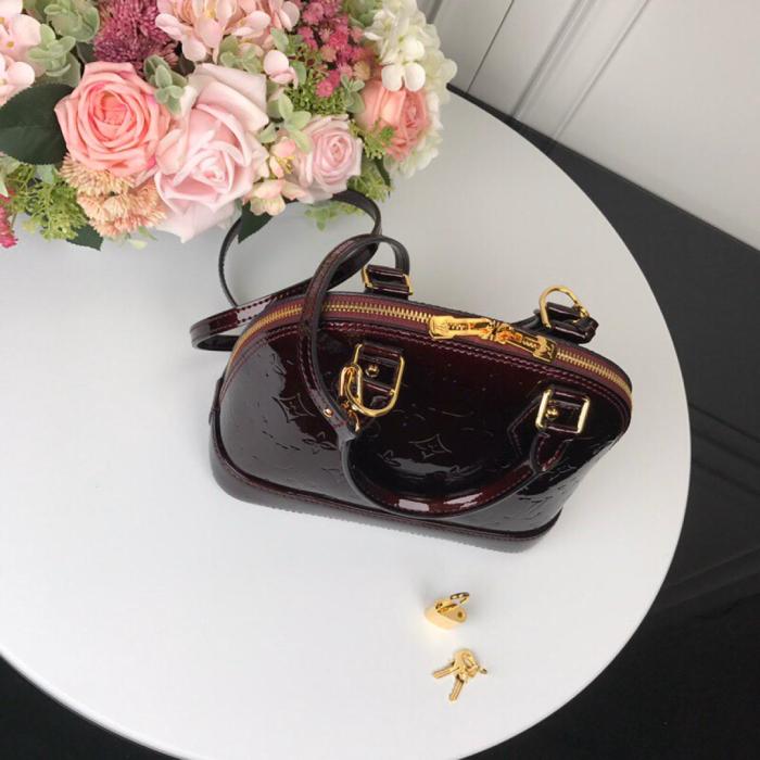 LOUIS VUITTON Alma Monogram Logo Embossed Patent Leather Shell Shoulder Bag Medium Women's Cherry Color M90231 25*19*12cm