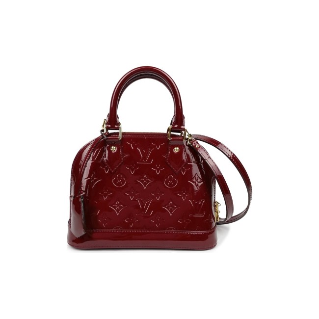LOUIS VUITTON Alma Monogram Logo Embossed Patent Leather Shell Shoulder Bag Medium Women's Cherry Color M90231 25*19*12cm