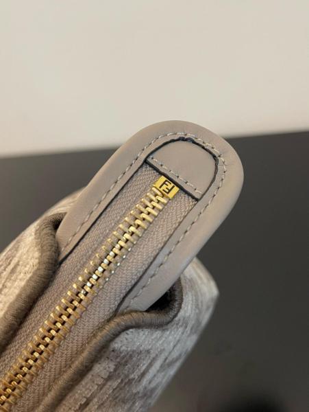 FENDI Fabric Cow Leather Patchwork Boston Bag Handbag Shoulder Bag Crossbody Bag Mini Women's Dark Gray 8BS067-AL9Q-F1IQR size 20.5*9*12 cm 