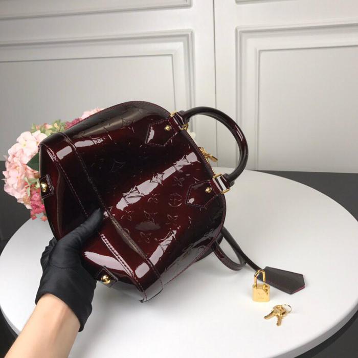LOUIS VUITTON Alma Monogram Logo Embossed Patent Leather Shell Shoulder Bag Medium Women's Cherry Color M90231 25*19*12cm