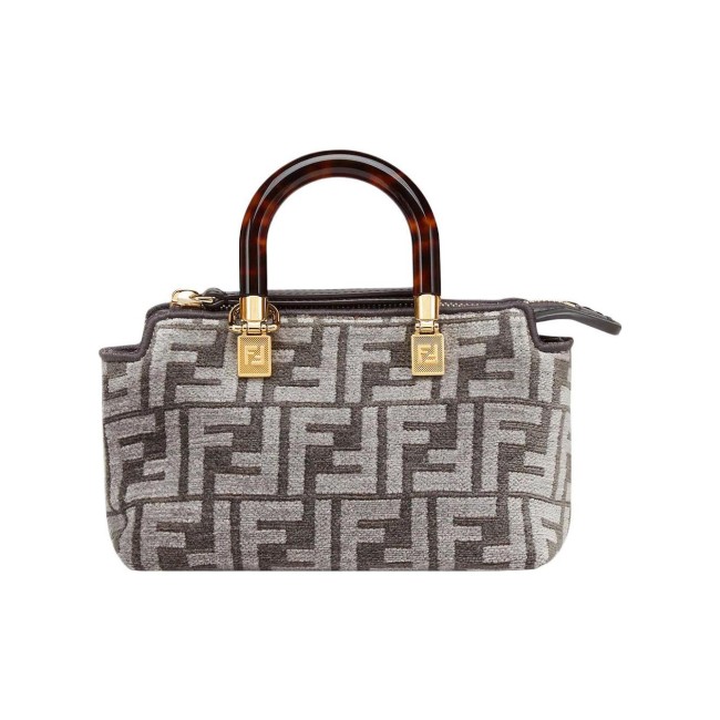 FENDI Fabric Cow Leather Patchwork Boston Bag Handbag Shoulder Bag Crossbody Bag Mini Women's Dark Gray 8BS067-AL9Q-F1IQR size 20.5*9*12 cm 