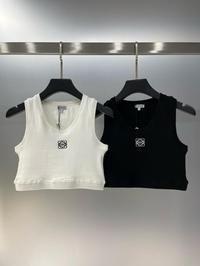 LOEWE Cropped Cotton Anagram Tank Top Black/White