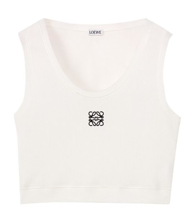 LOEWE Cropped Cotton Anagram Tank Top White/Navy Blue