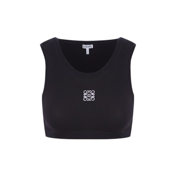 LOEWE Cropped Cotton Anagram Tank Top Black/White