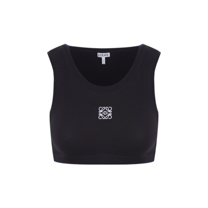 LOEWE Cropped Cotton Anagram Tank Top Black/White