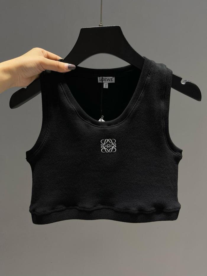 LOEWE Cropped Cotton Anagram Tank Top Black/White