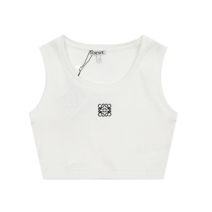 LOEWE Cropped Cotton Anagram Tank Top White/Navy Blue